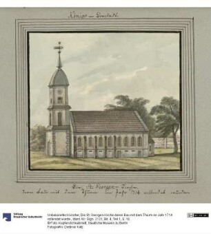 Die St. Georgen-Kirche deren Bau mit dem Thurm im Jahr 1714 vollendet wurde.