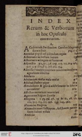 Index Rerum & Verborum in hoc Opusculo contentorum