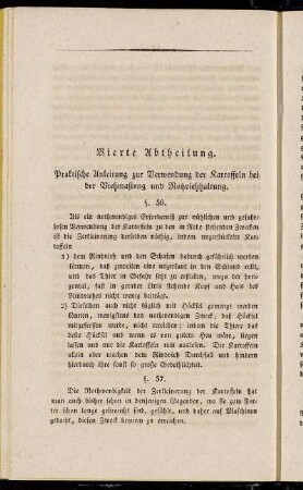 Vierte Abtheilung. Praktische Anleitung zur Verwendung der Kartoffeln bei der Viehmastung und Nutzviehhaltung