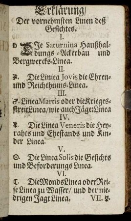Erklärung/ Der vornehmsten Linen deß Gesichtes.