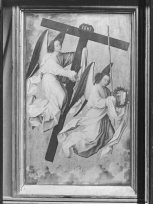 Altar des Jüngsten Gerichts — Altar im geöffneten Zustand — Obere Tafel links von der Mitteltafel, Engel mit den Passionswerkzeugen
