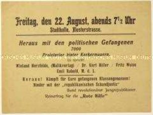 Ankündigung einer Veranstaltung des Bundes revolutionärer Jungrepublikaner zur Freilassung politischer Gefangener