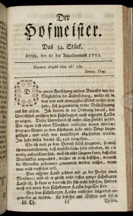 Das 34. Stück. Leipzig, den 21 des Augustmonats 1753.