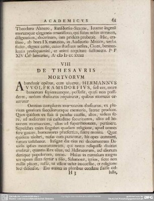 VIII De Thesauris Mortuorum