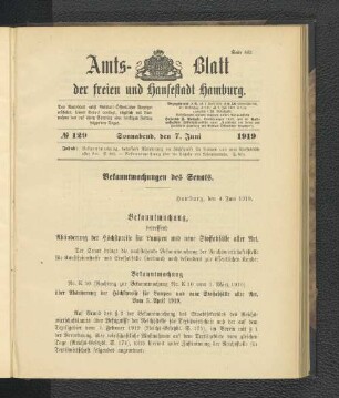 No.129, Sonnabend, den 7. Juni 1919
