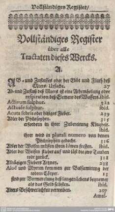 Vollständiges Register über alle Tractaten dieses Wercks.
