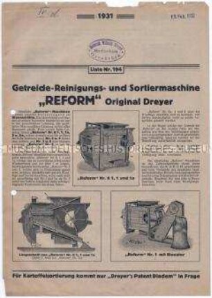 Getreidereinigungs- und Sortiermaschine "REFORM" Original Dreyer