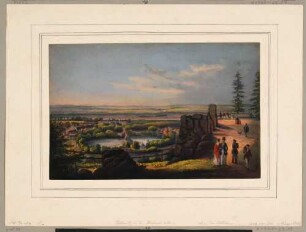 Blick von der künstlichen Ruine über dem Friedrichsgrund nach Südwesten über Pillnitz bei Dresden und die Elbe bis ins Erzgebirge, aus dem Buch "Elbstrom" von Münnich 1845