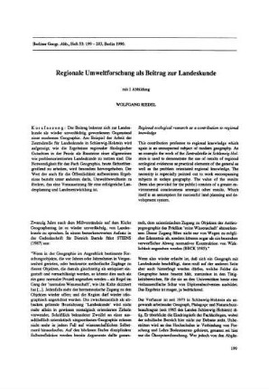 Regionale Umweltforschung als Beitrag zur Landeskunde