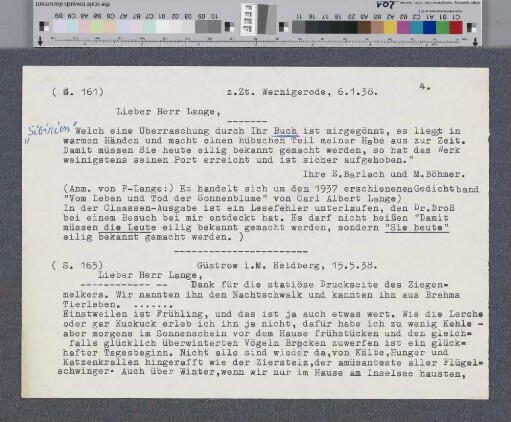 Briefabschriften an Carl Albert Lange