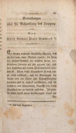 Bemerkungen über die Behandlung des Trippers.
