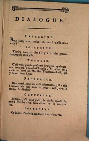 Dialogue entre Fanchette, Bruxelloise, Josephine, Namuroise, Thérèse, Gantoise