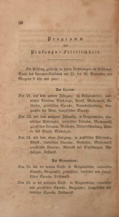 Programm der Prüfungs-Feierlichkeit.