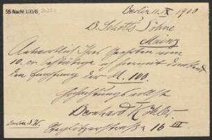 Brief an B. Schott's Söhne : 11.09.1900