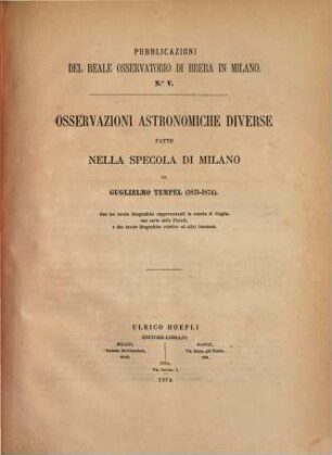 Osservazioni astronomiche diverse fatte nella specola di Milano
