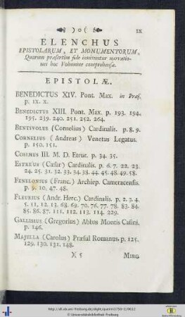 Elenchus Epistolarum & Monumentorum.