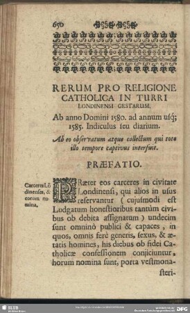 Rerum Pro Religione Catholica In Turri Londinensi Gestarum