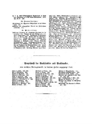 Verzeichnis der Buchhändler und Buchdrucker von welchen Verlagswerke in diesem Hefte angezeigt sind