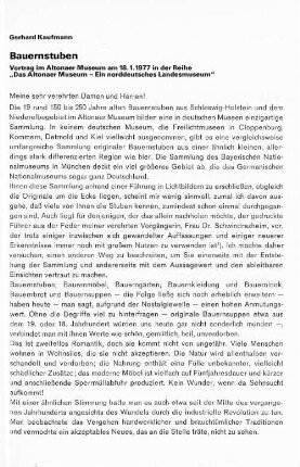 Bauernstuben : Vortrag im Altonaer Museum am 18.1.1977 in der Reihe "Das Altonaer Museum - Ein norddeutsches Landesmuseum"
