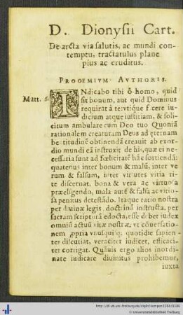 Domini Dionysii De arcta via salutis ac mundi contemptu tractatulus