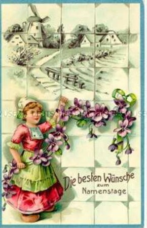 Glückwunschkarte zum Namenstag mit Müllerstochter