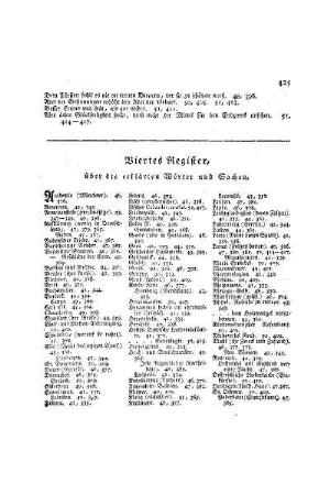 Viertes Register : über die erklärten Wörter und Sachen