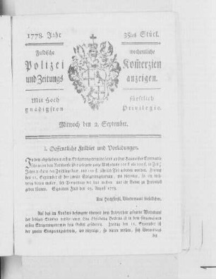 35tes Stück., Ausgabe vom 2. September 1778