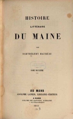 Histoire littéraire du Maine, 2