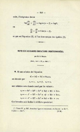 Note sur quelques équations indéterminées.