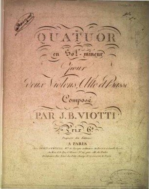 Quatuor en sol-mineur pour deux violons, alto et basse