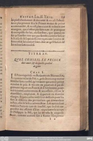 Titre XV. Quel Conseil Le Prince doit avoir, & de quelle qualité de gens.