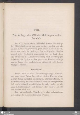 VIII. Die Anlage der Glühlichtleitungen nebst Zubehör