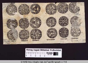 Abbildungen von Münzen der Stadt Köln mit Heiligen und Wappen