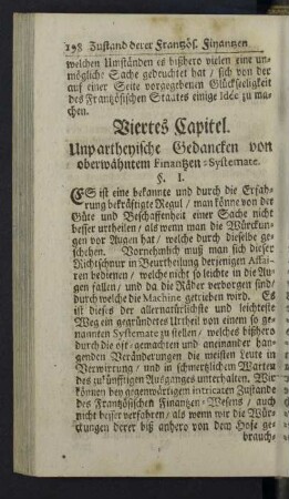 Viertes Capitel. Unpartheyische Gedancken von oberwähntem Finantzen-Systemate.