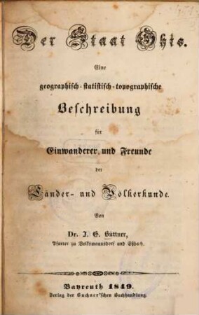 Der Staat Ohio : Eine geographisch-statistisch-topographische Beschreibung für Einwanderer