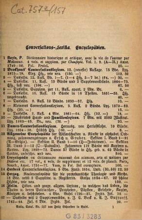 Antiquarischer Catalog von Felix Schneider (Adolf Geering) in Basel, 157. [ca. 1881]