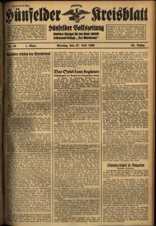 Erste Ausgabe vom Montag, den 27. Juli 1936.