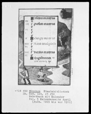 Gebetbuch mit Kalender — Kalenderseite April mit zwei Miniaturen, Folio 5recto