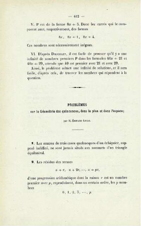 Problèmes sur la géométrie des quinconces, dans le plan et dans l´espace.