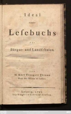 Ideal eines Lesebuchs für Bürger- und Landschulen