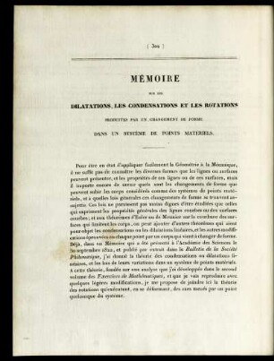 Mémoire sur les dilitations, les condensations et les rotations produites par un changement de forme dans un système de points matériels.