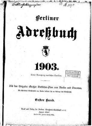 Berliner Adreßbuch 1903 Erster Band