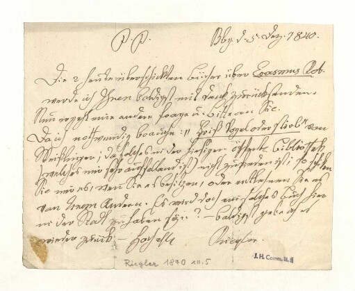 Brief von Johann Georg Riegler an Joseph Heller
