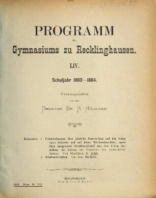 Programm des Gymnasiums zu Recklinghausen : Schuljahr .... 1883/84 = Jg. 54