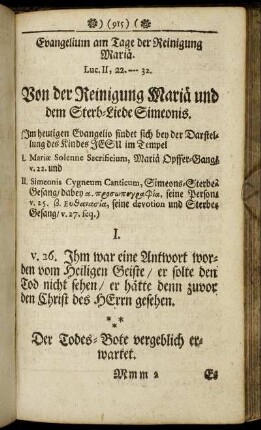 Evangelium am Tage der Reinigung Mariä. - Evangelium am Tage der Heimsuchung Mariä.