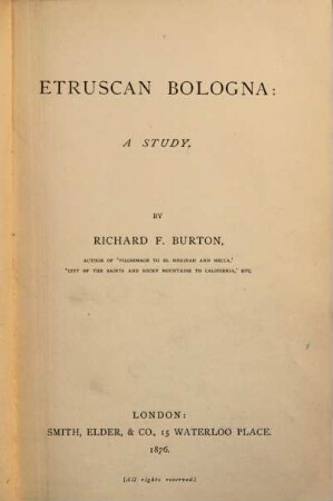 Etruscan Bologna: A study by Richard F. Burton