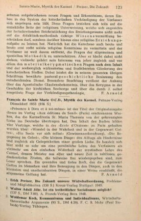 123 [Rezension] François de Sainte-Marie, Mystik des Karmel
