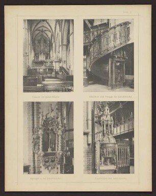 Tafel 37 Inneres der Jakobikirche Chorthür und Treppe der Jacobikirche Epitaph in der Jacobikirche Taufbecken der Jacobikirche