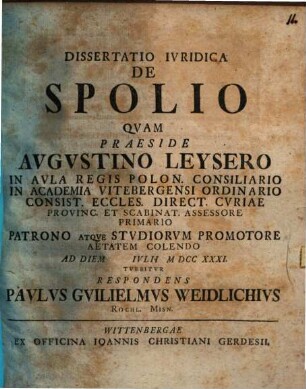 Disp. iur. de spolio