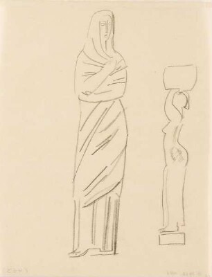 Studienblatt mit stehender Gewandfigur (II) und Korbträgerin